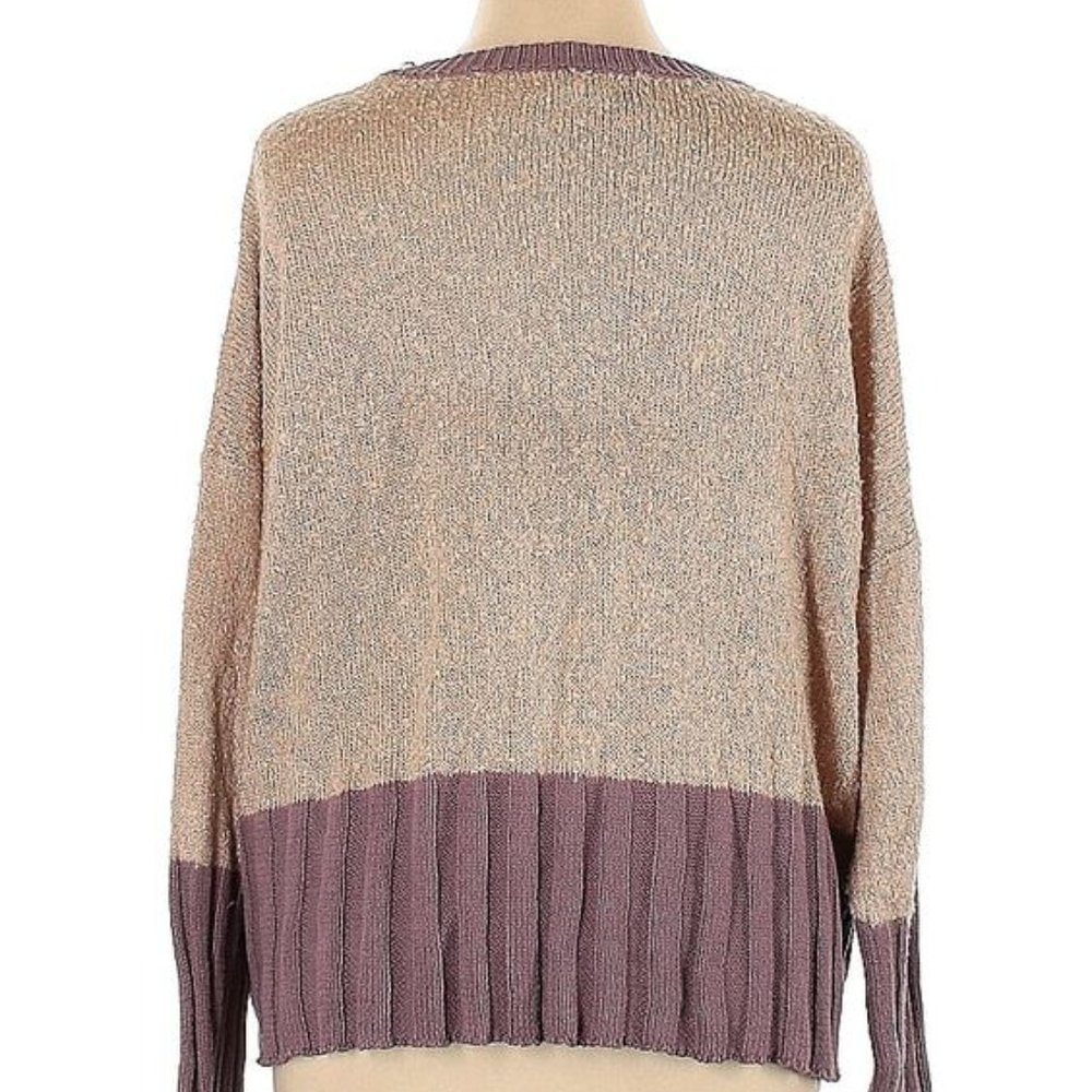 Umgee Champagne Mauve Colorblock Crewneck Textured Sweater Womens Plus Size 1X - Picture 3 of 3